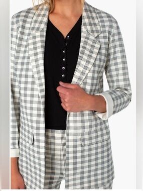 NWT Liverpool Los Angeles Jayson Boyfriend Blazer Plaid Off-White Black 1X